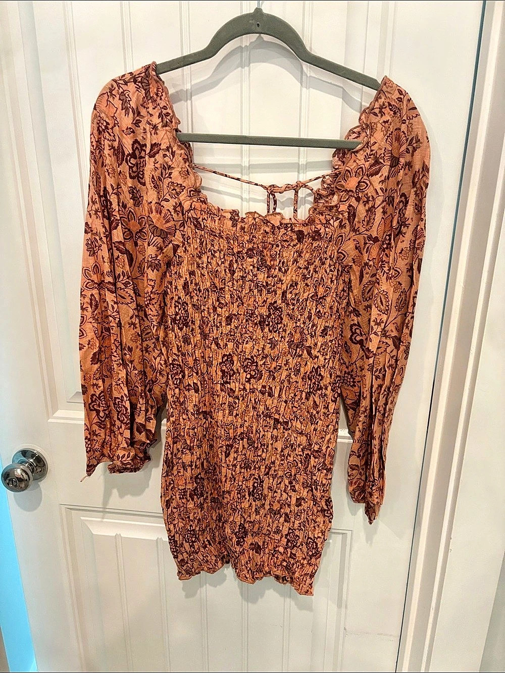 Free People Floral Smocked Dress in Brown Size XS Like New